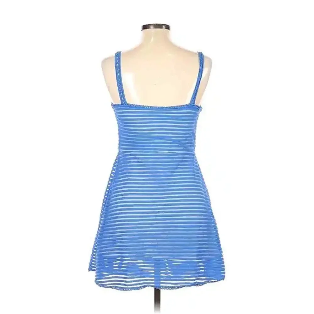 Free People Casual Womens Sleeveless Blue Striped Print Mini Plunge Size Large